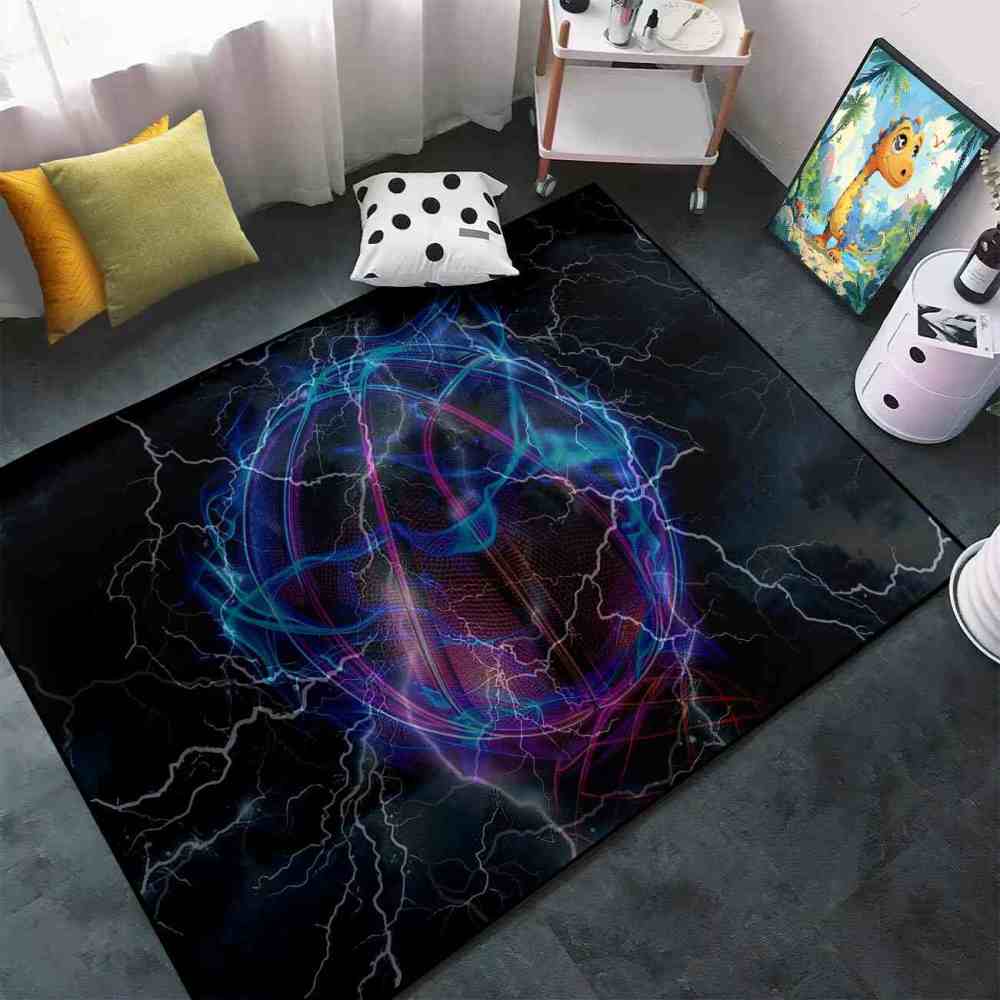 Digital Lightning Basketball Printed Area Rug Boys Room Playroom | CozyLil