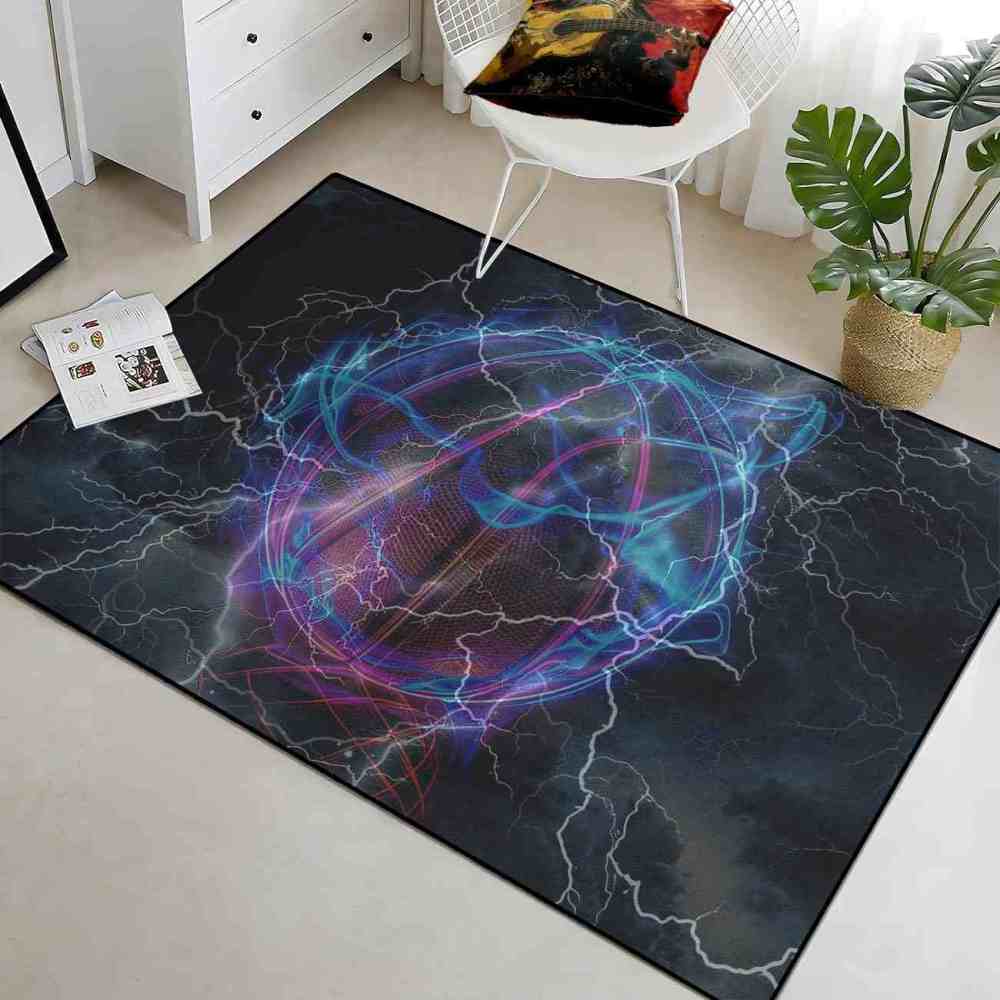 Digital Lightning Basketball Printed Area Rug Boys Room Playroom | CozyLil