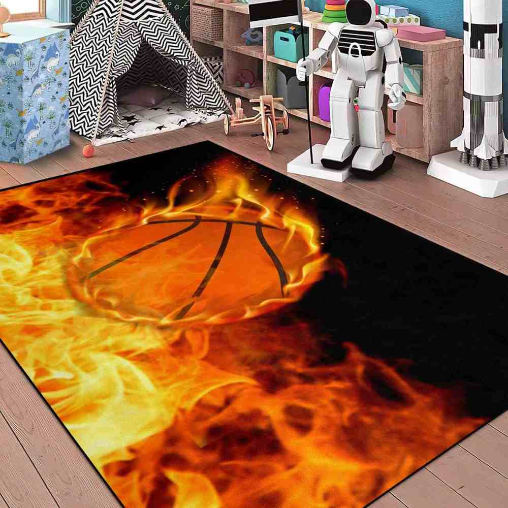 Shooting Fireball Basketball Printed Area Rug Boys Room Playroom | CozyLil