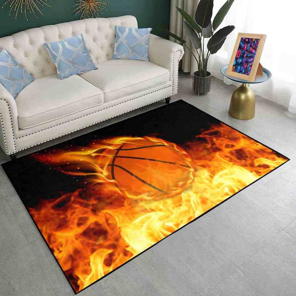 Shooting Fireball Basketball Printed Area Rug Boys Room Playroom | CozyLil