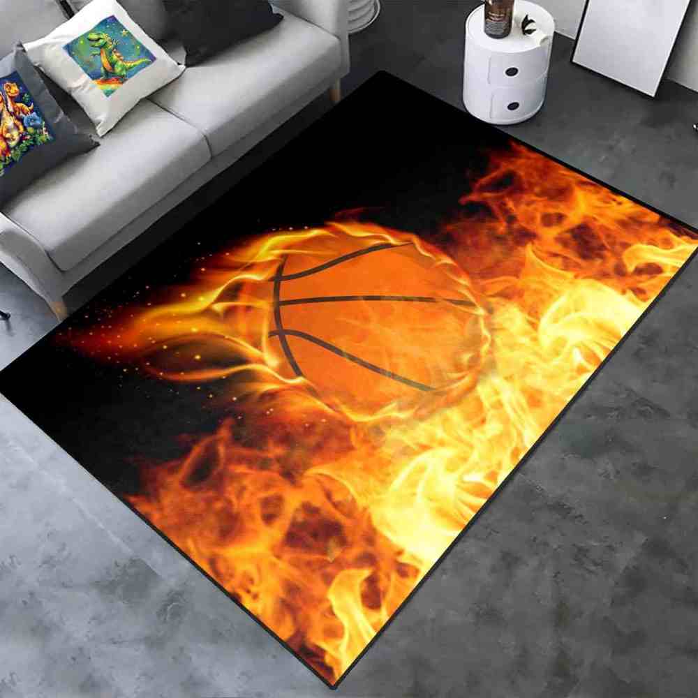 Shooting Fireball Basketball Printed Area Rug Boys Room Playroom | CozyLil