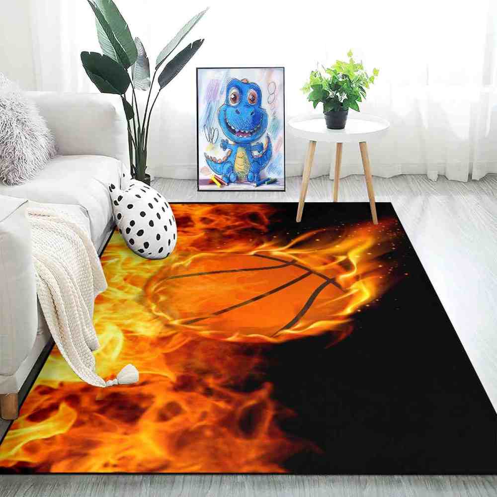 Shooting Fireball Basketball Printed Area Rug Boys Room Playroom | CozyLil