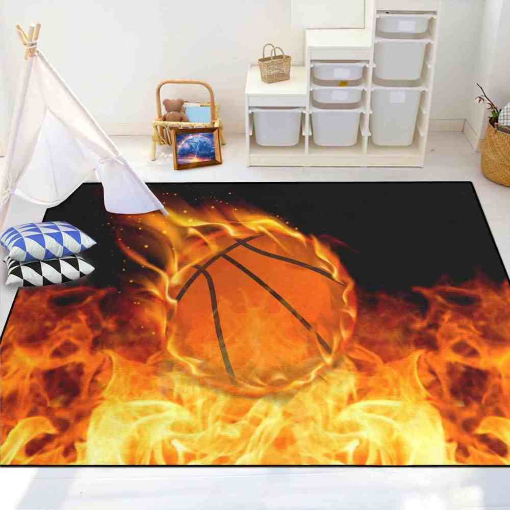 Shooting Fireball Basketball Printed Area Rug Boys Room Playroom | CozyLil