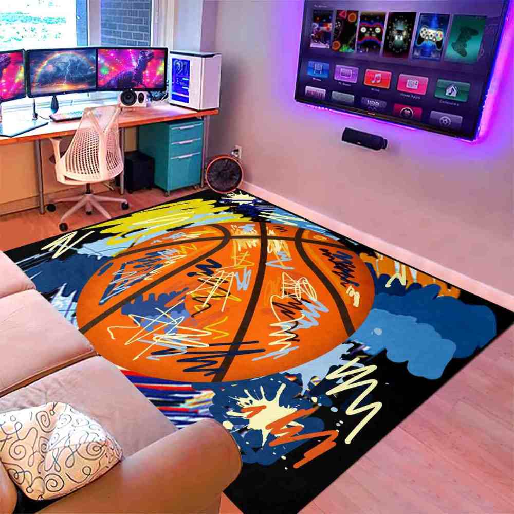 Street Art Graffiti Basketball Printed Area Rug Boys Room Playroom | CozyLil