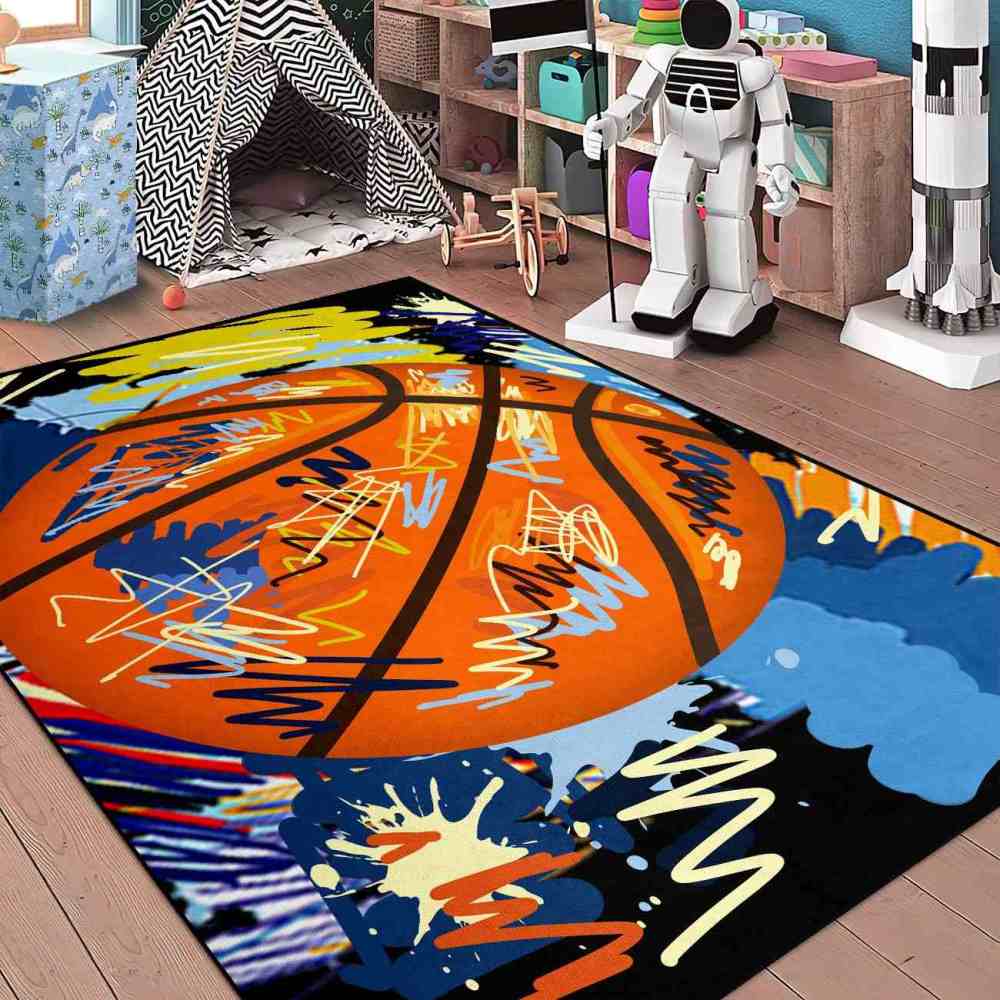 Street Art Graffiti Basketball Printed Area Rug Boys Room Playroom | CozyLil