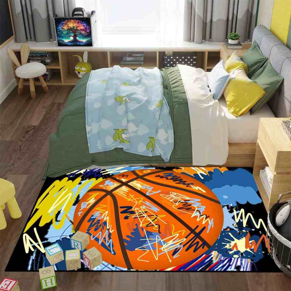 Street Art Graffiti Basketball Printed Area Rug Boys Room Playroom | CozyLil