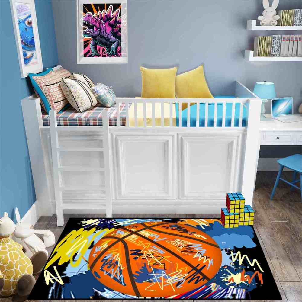 Street Art Graffiti Basketball Printed Area Rug Boys Room Playroom | CozyLil