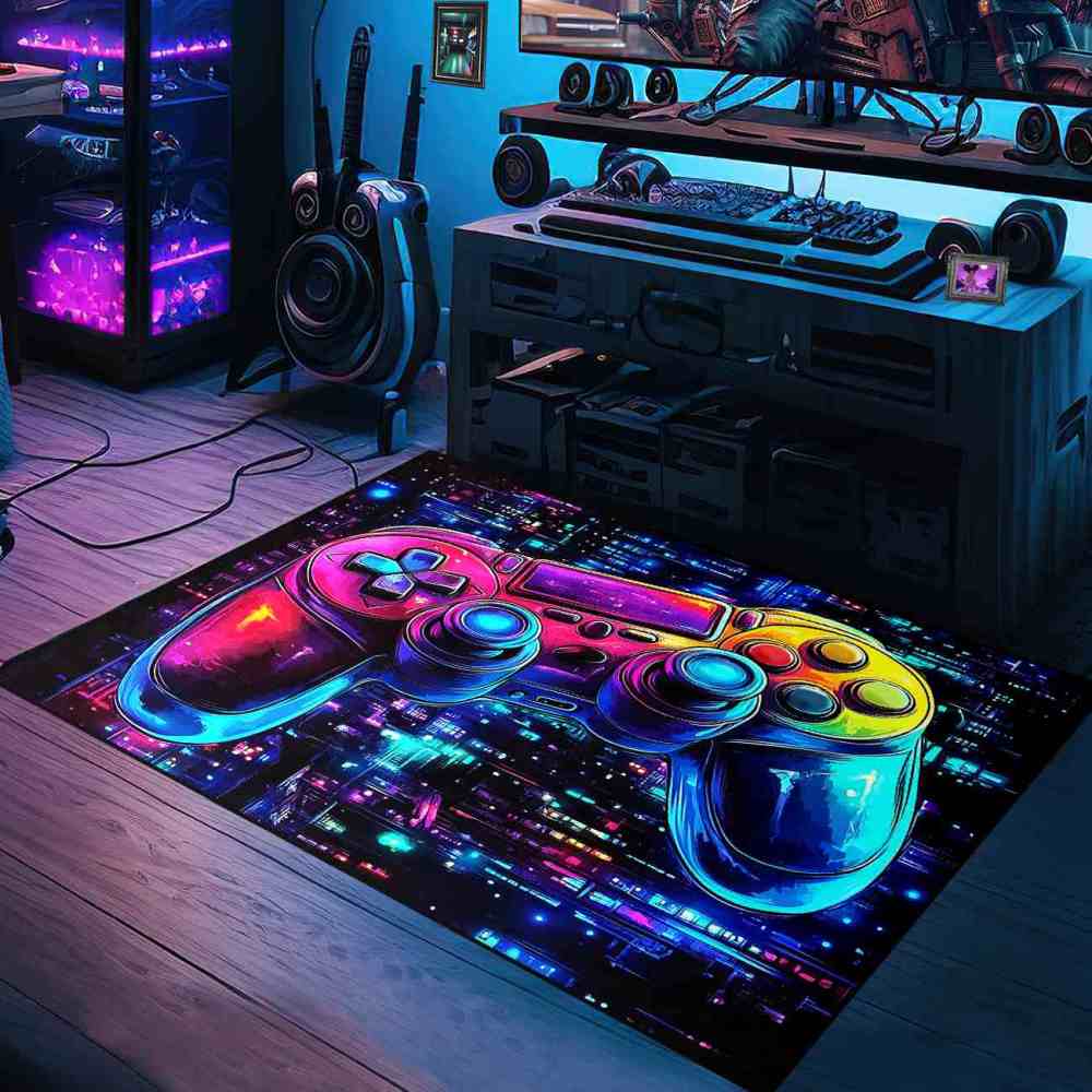 Cyber Grid Controller Printed Area Rug for Boys Playroom | CozyLil