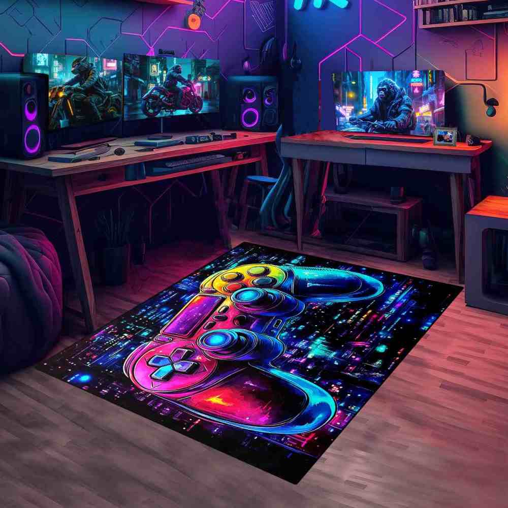 Cyber Grid Controller Printed Area Rug for Boys Playroom | CozyLil