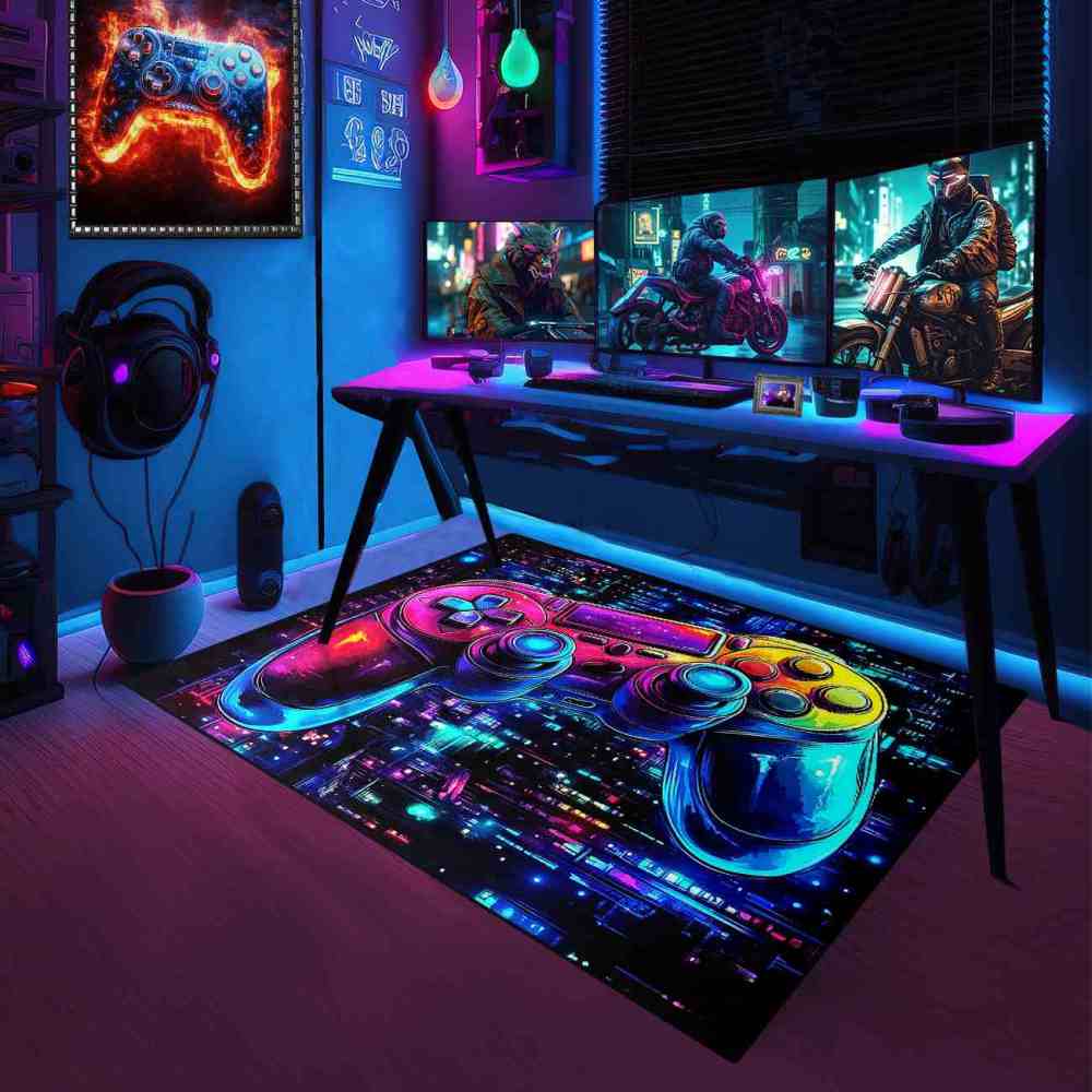 Cyber Grid Controller Printed Area Rug for Boys Playroom | CozyLil