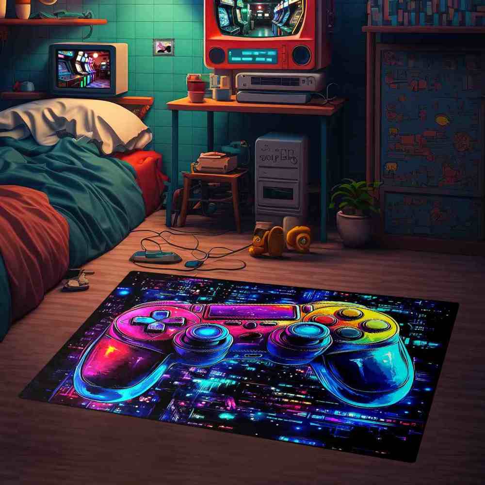 Cyber Grid Controller Printed Area Rug for Boys Playroom | CozyLil