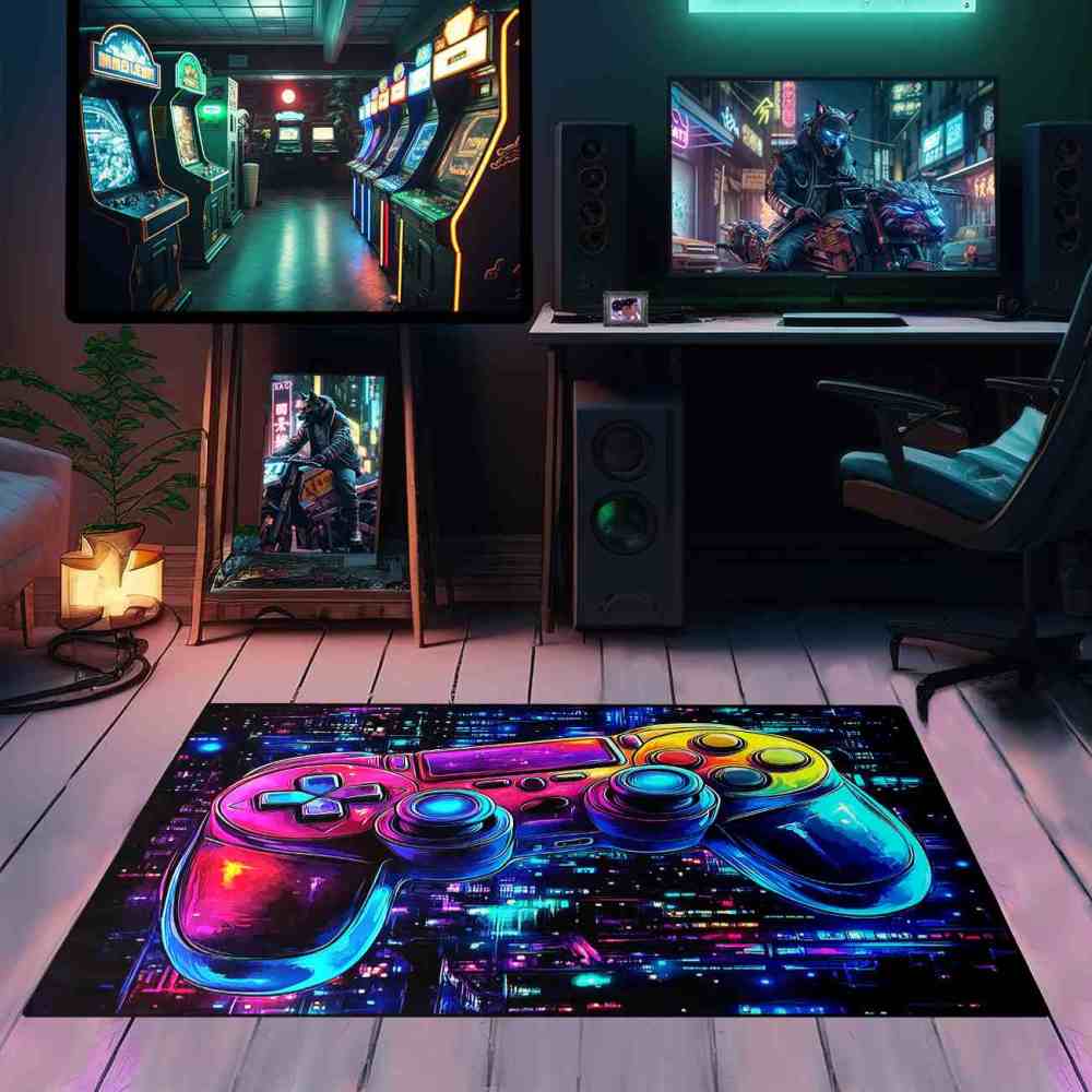 Cyber Grid Controller Printed Area Rug for Boys Playroom | CozyLil