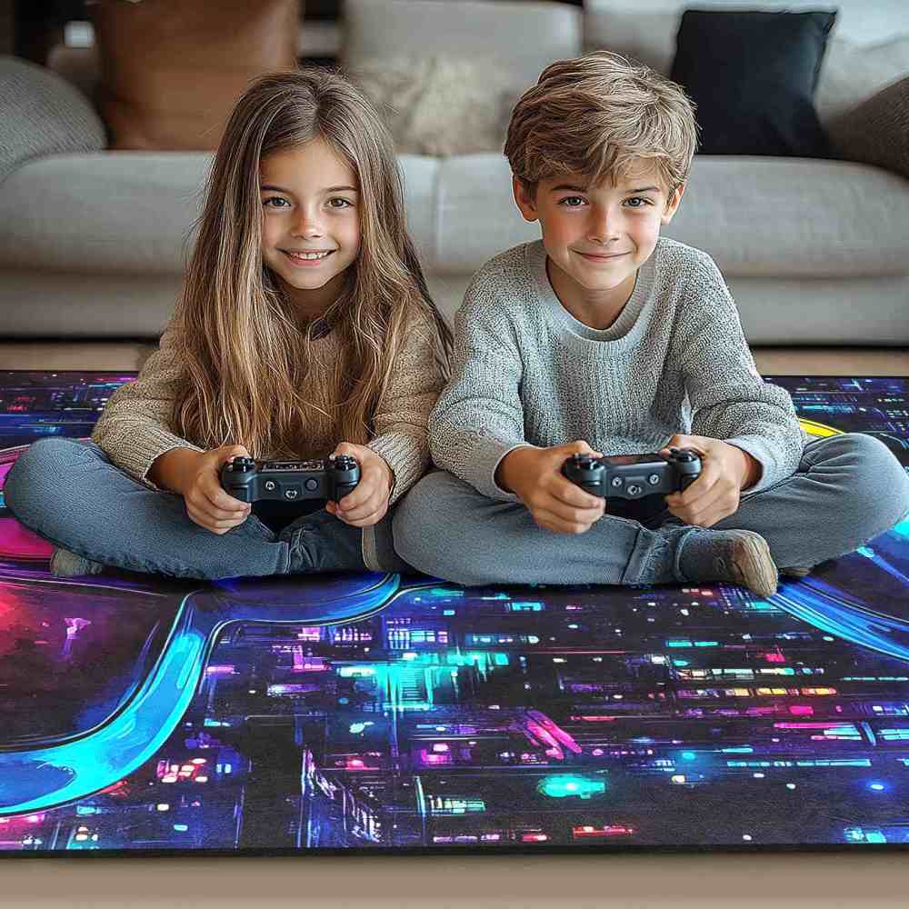Cyber Grid Controller Printed Area Rug for Boys Playroom | CozyLil