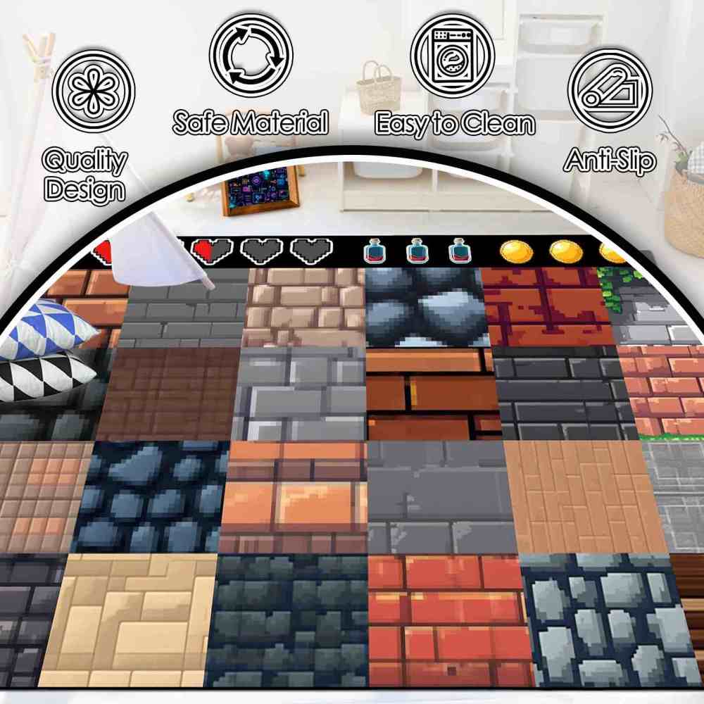 Pixel Block Gamer Area Rug for Boys Playroom Decor | CozyLil