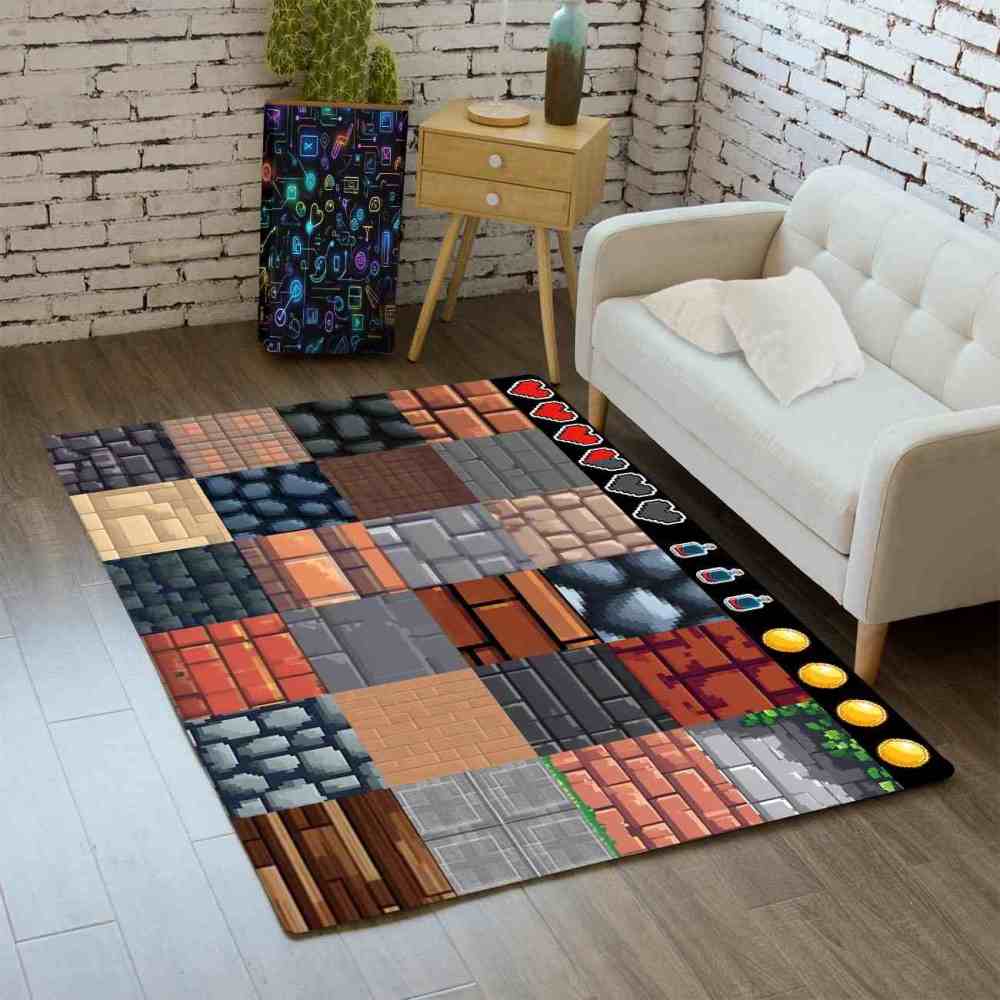 Pixel Block Gamer Area Rug for Boys Playroom Decor | CozyLil