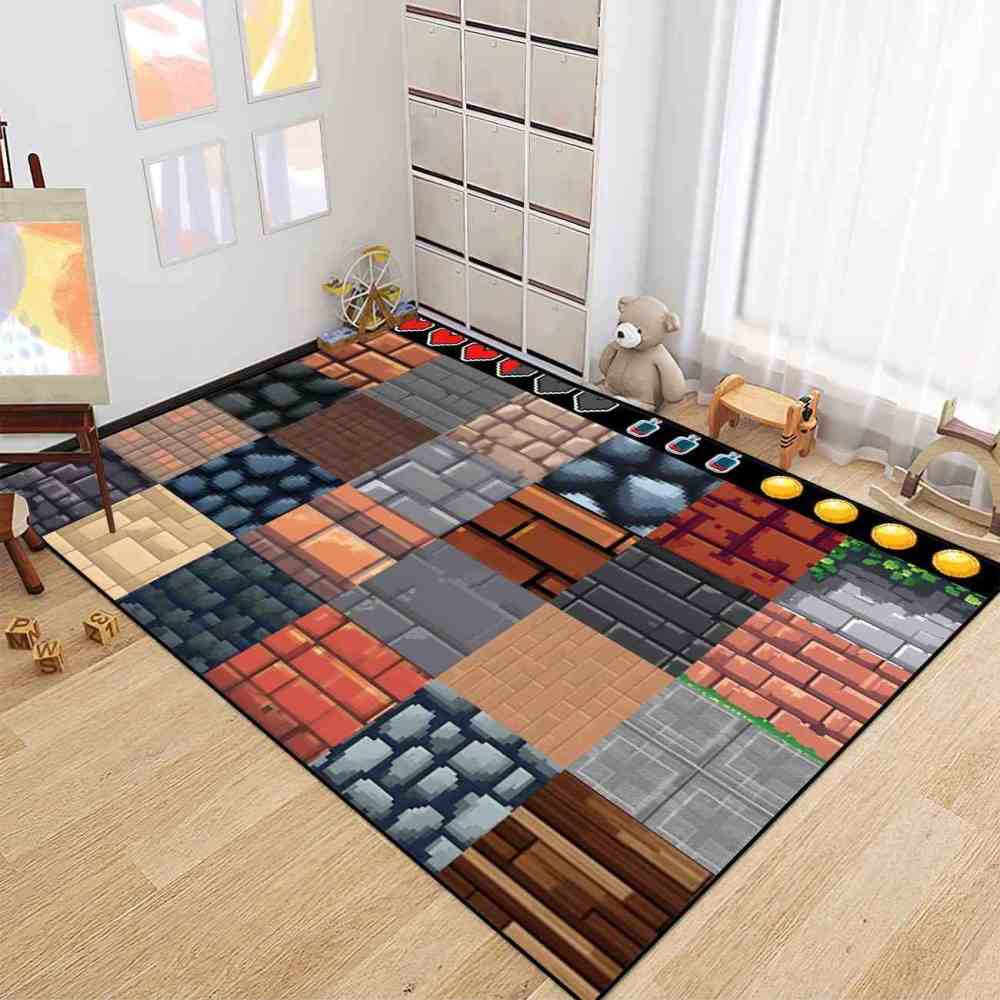 Pixel Block Gamer Area Rug for Boys Playroom Decor | CozyLil
