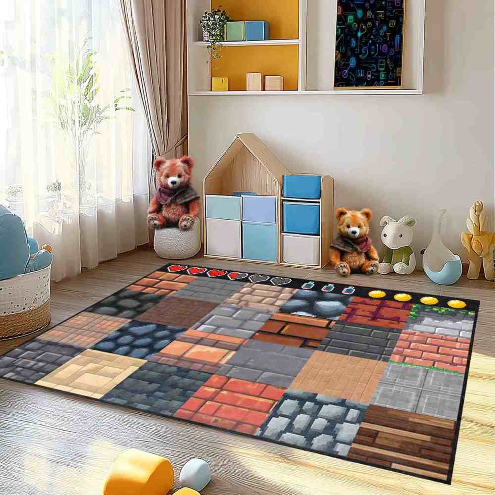 Pixel Block Gamer Area Rug for Boys Playroom Decor | CozyLil