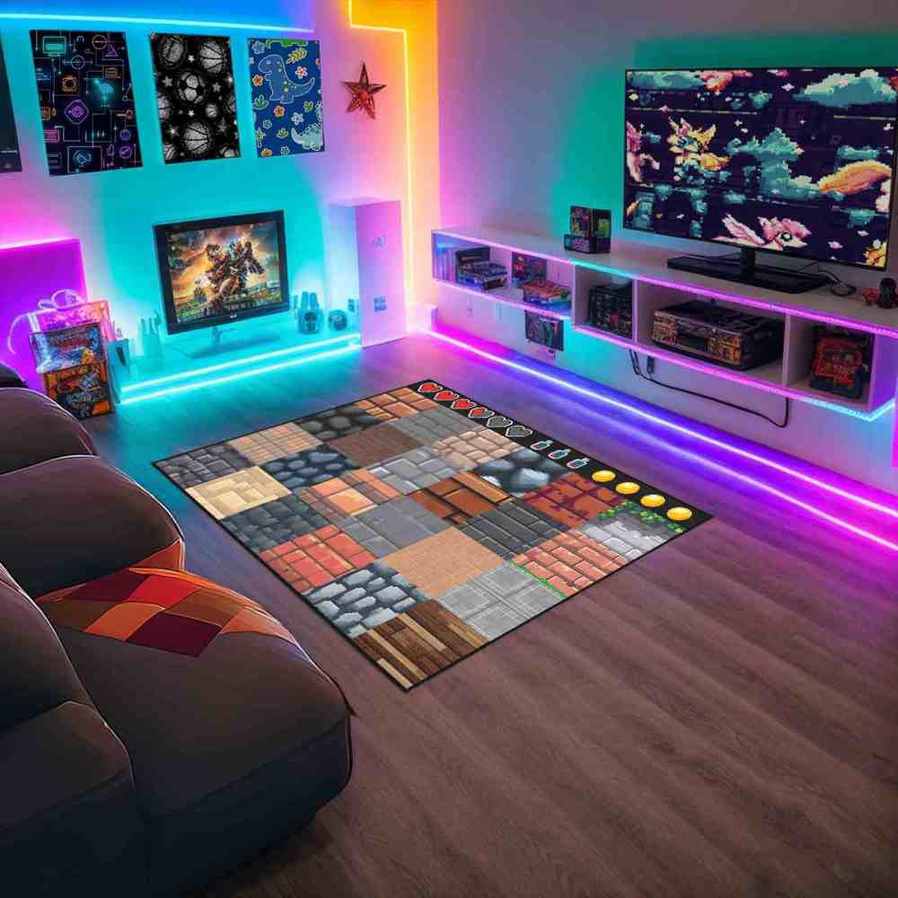 Pixel Block Gamer Area Rug for Boys Playroom Decor | CozyLil