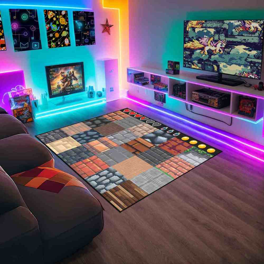 Pixel Block Gamer Area Rug for Boys Playroom Decor | CozyLil