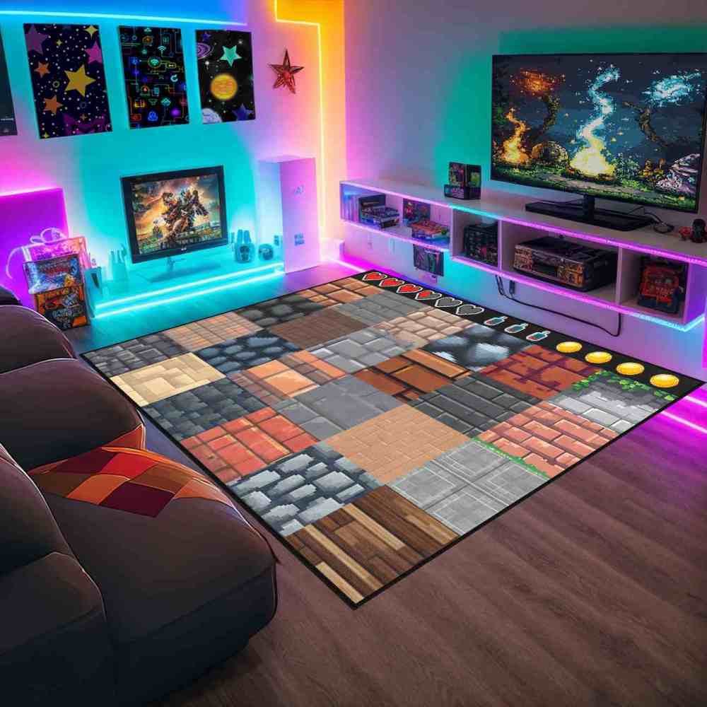Pixel Block Gamer Area Rug for Boys Playroom Decor | CozyLil