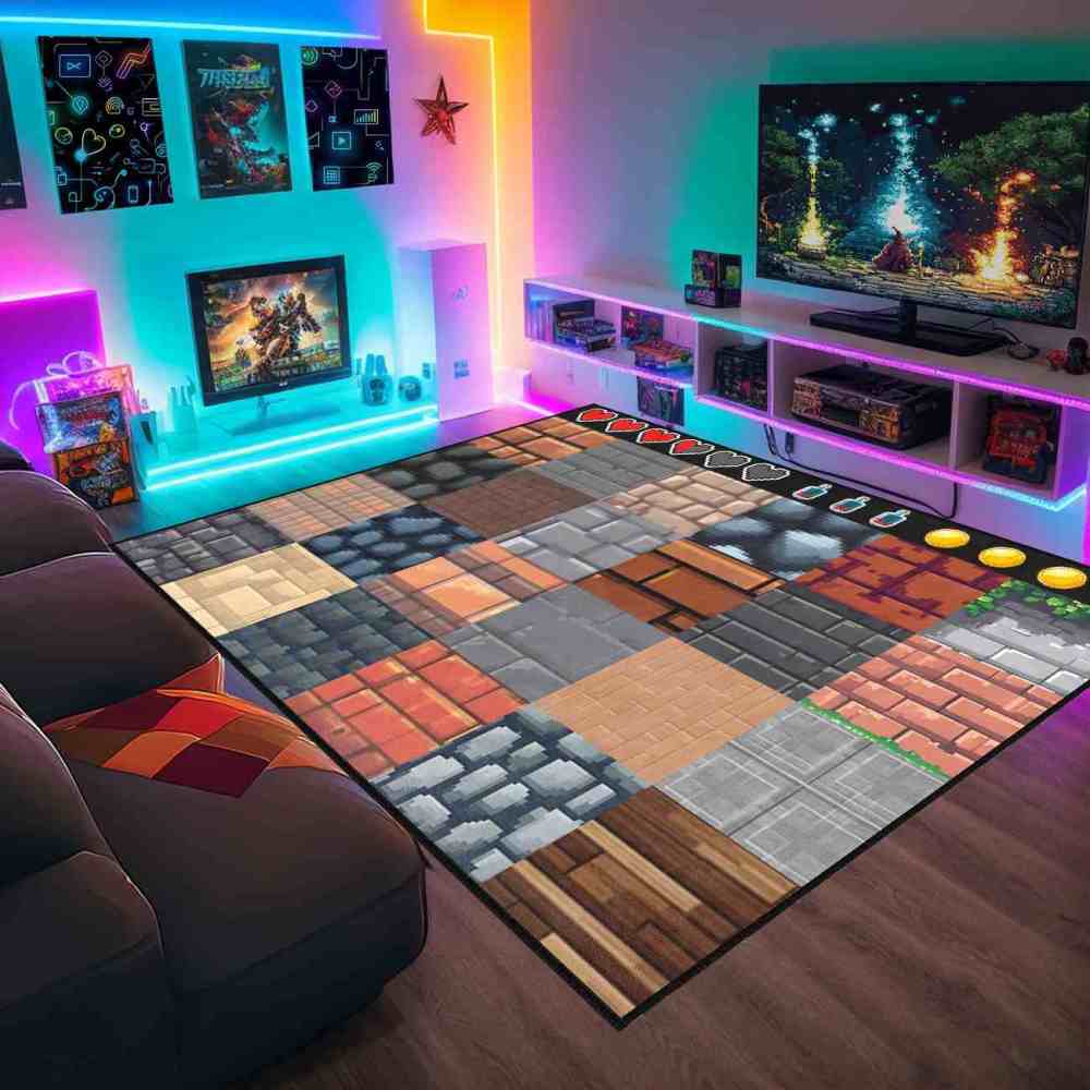 Pixel Block Gamer Area Rug for Boys Playroom Decor | CozyLil