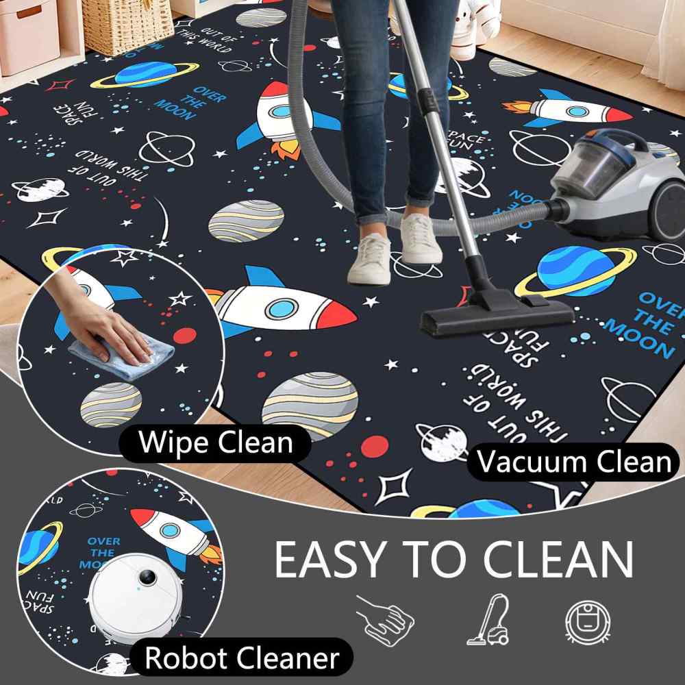Cartoon Rocket Space Fun Nursery Area Rug for Toddler Boys | CozyLil