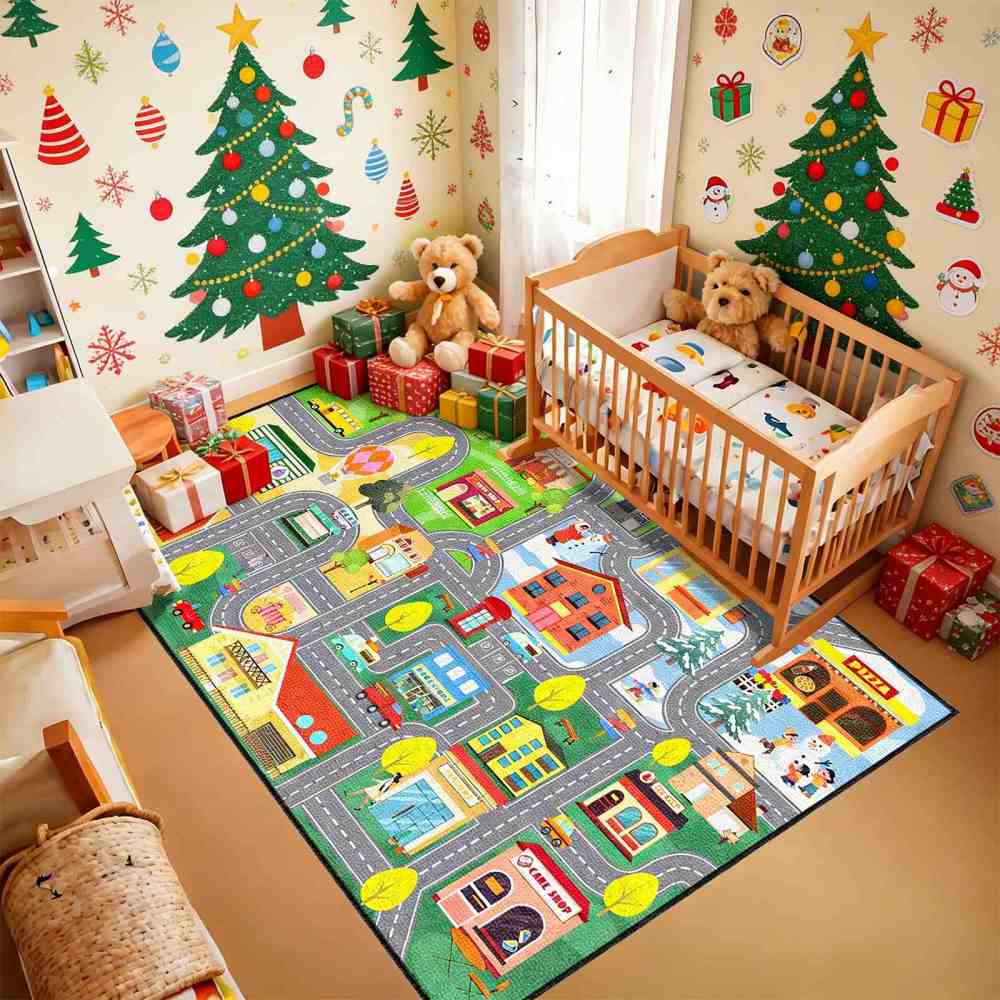 Colorful City Map Farm Village Kids Area Rug Toddler Playroom | CozyLil