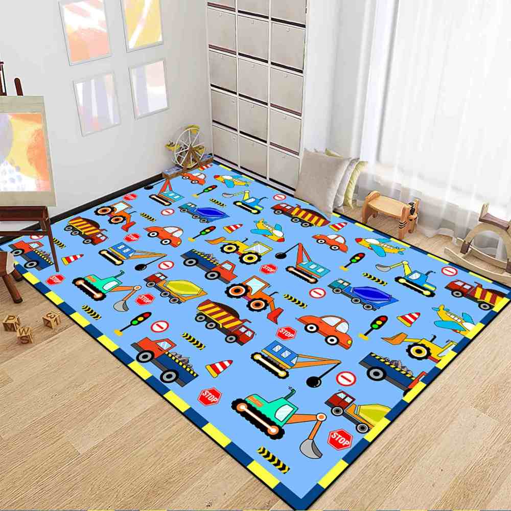 Colorful Cartoon Construction Traffic Kids Area Rug Toddler Nursery | CozyLil