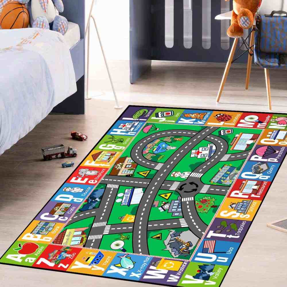 Educational ABC Alphabet City Map Kids Area Rug Nursery | CozyLil