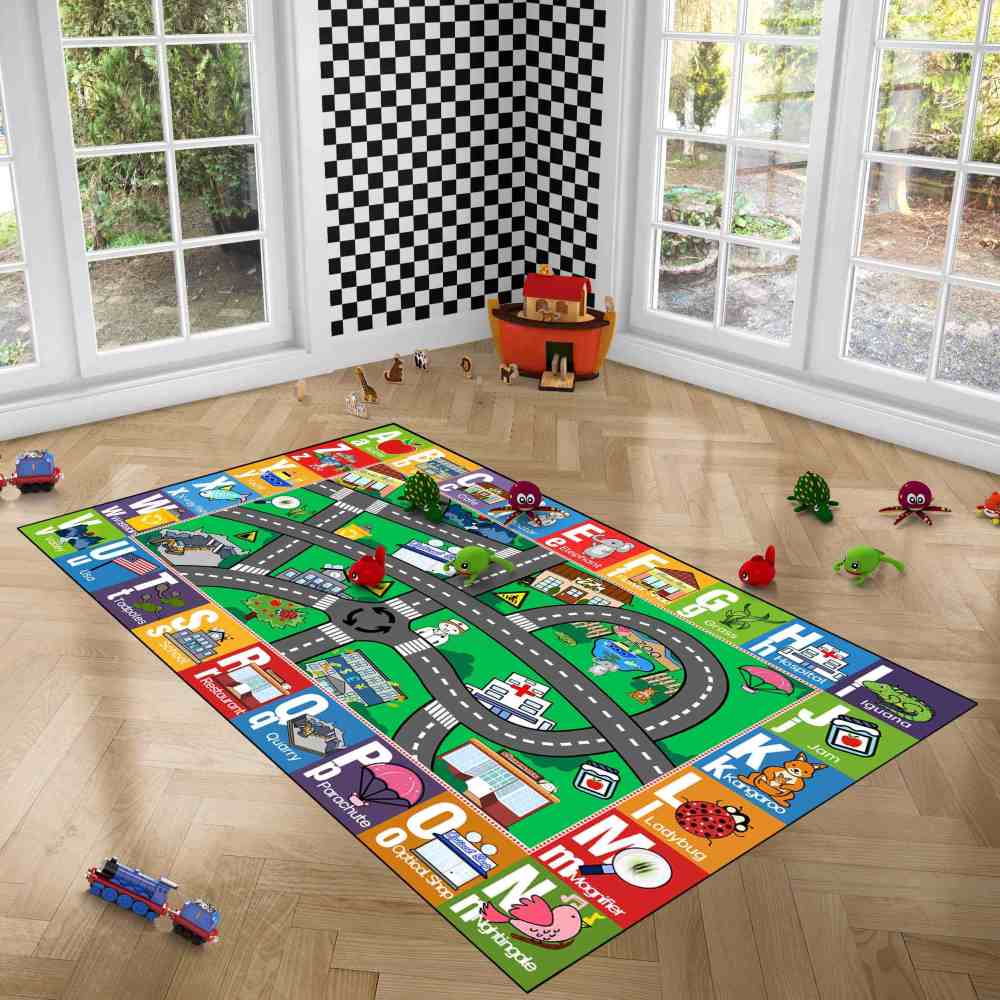 Educational ABC Alphabet City Map Kids Area Rug Nursery | CozyLil
