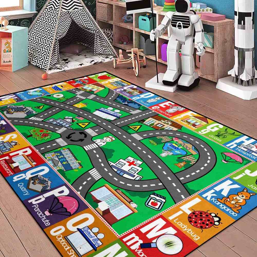 Educational ABC Alphabet City Map Kids Area Rug Nursery | CozyLil