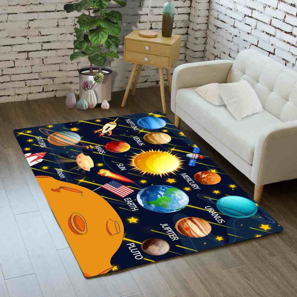 Solar System Planets & Rockets Area Rug for Boys Playroom | CozyLil