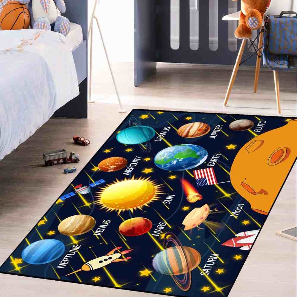 Solar System Planets & Rockets Area Rug for Boys Playroom | CozyLil
