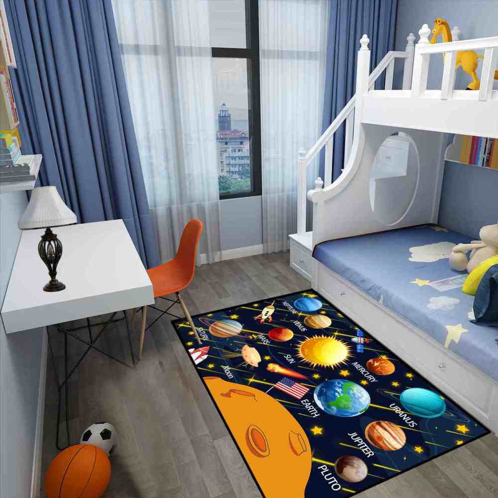 Solar System Planets & Rockets Area Rug for Boys Playroom | CozyLil