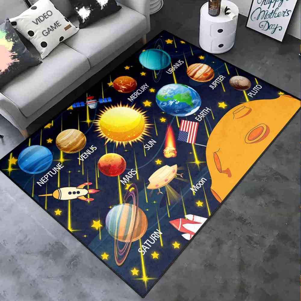 Solar System Planets & Rockets Area Rug for Boys Playroom | CozyLil