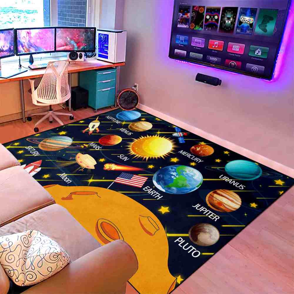 Solar System Planets & Rockets Area Rug for Boys Playroom | CozyLil
