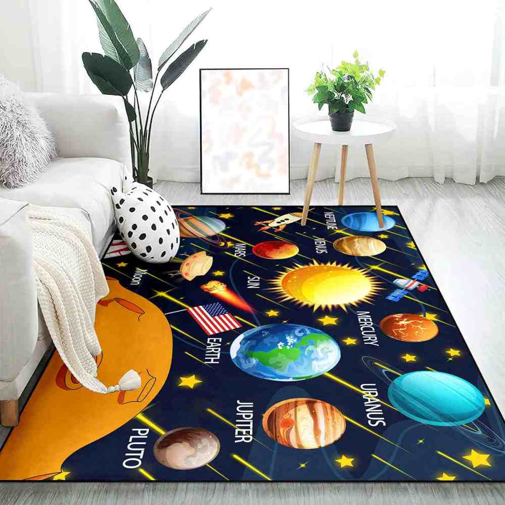 Solar System Planets & Rockets Area Rug for Boys Playroom | CozyLil