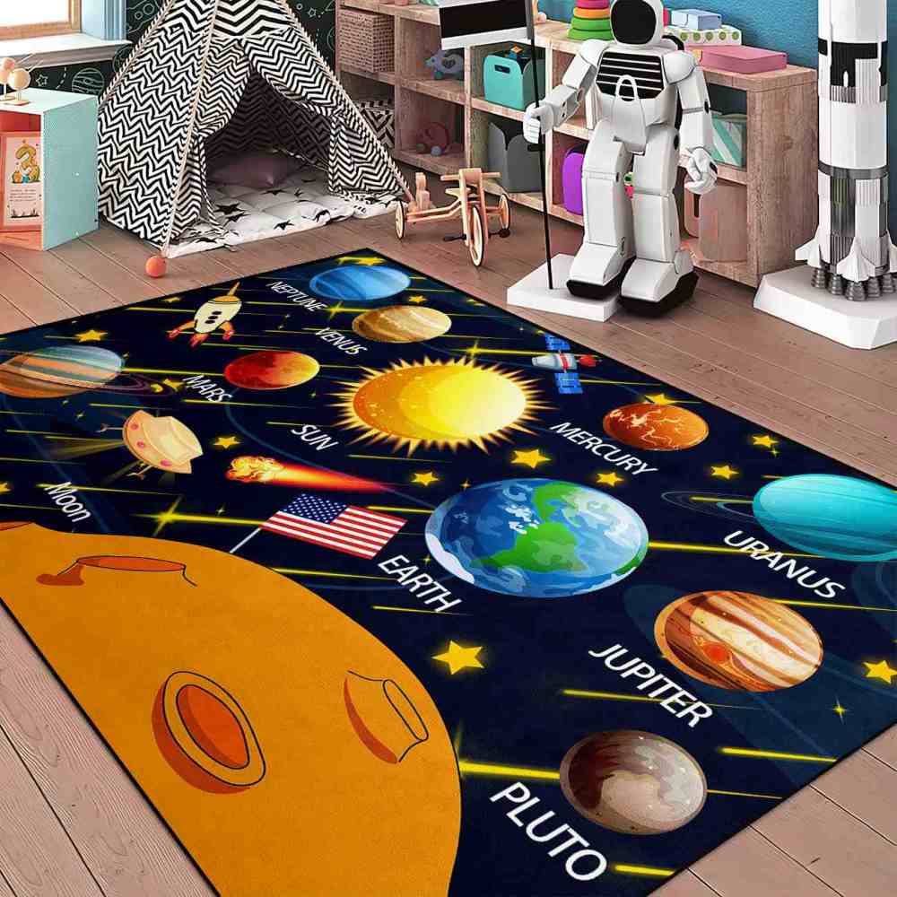 Solar System Planets & Rockets Area Rug for Boys Playroom | CozyLil
