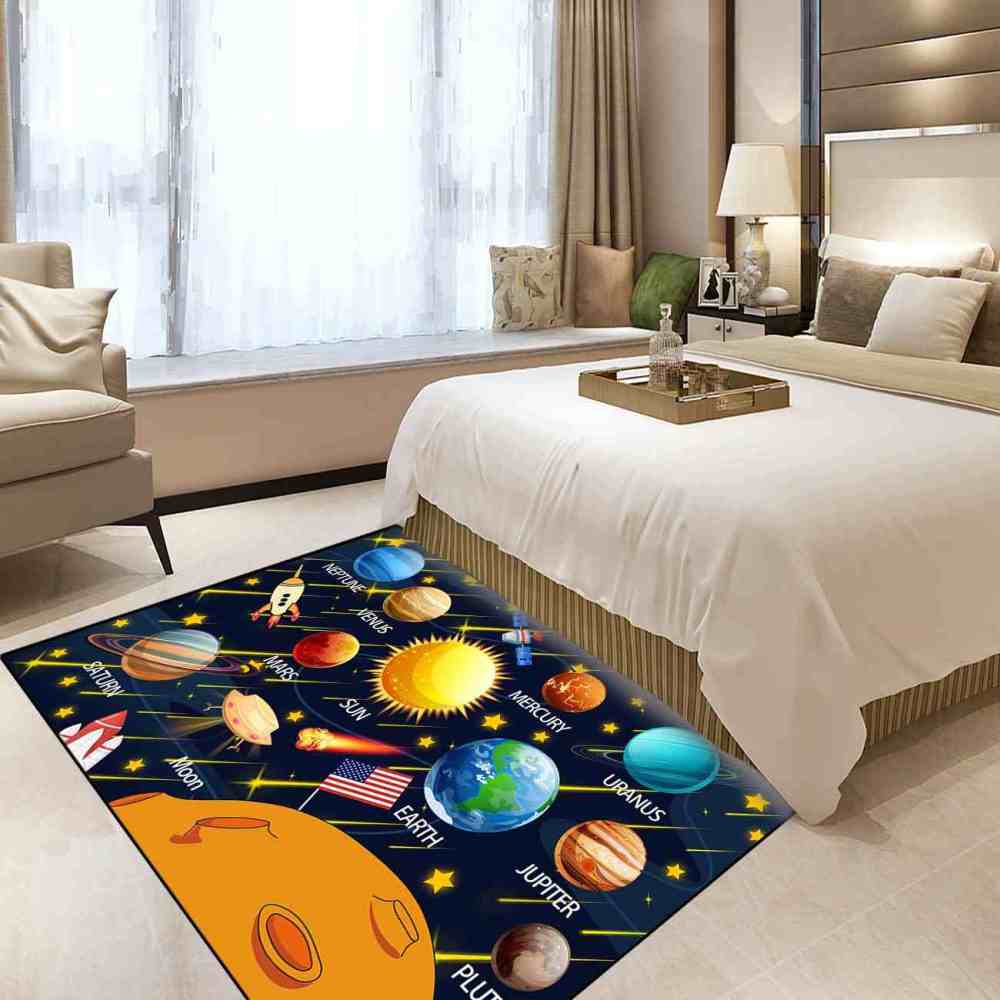 Solar System Planets & Rockets Area Rug for Boys Playroom | CozyLil