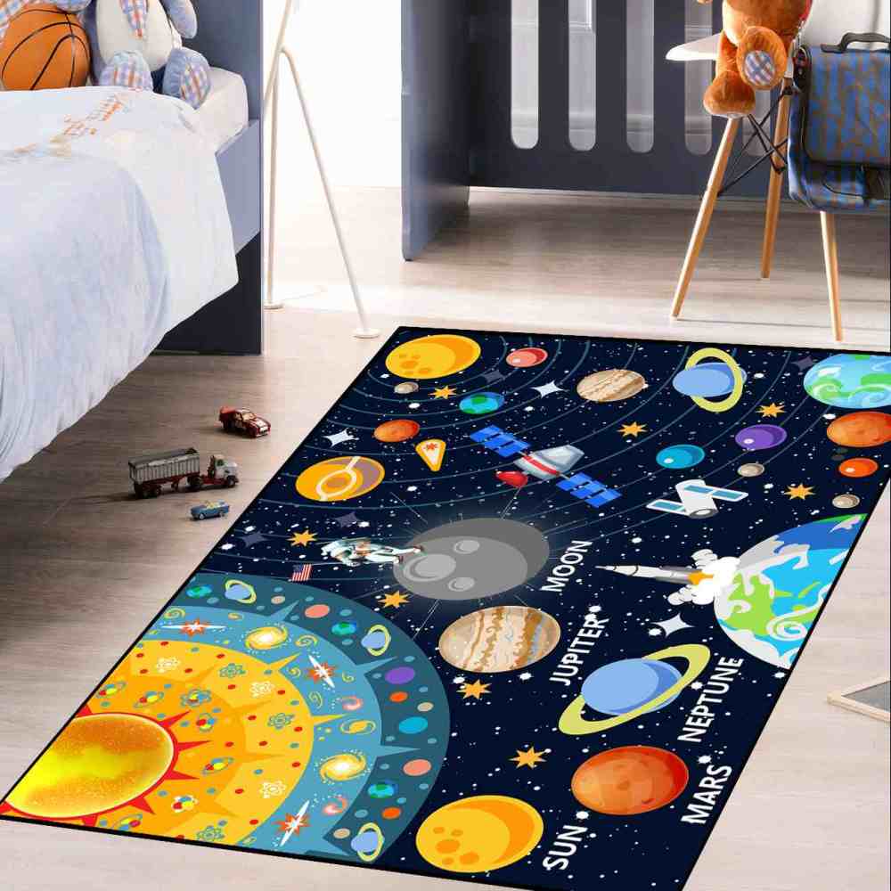 Astronaut Galaxy Orbit Area Rug for Kids Playroom | CozyLil