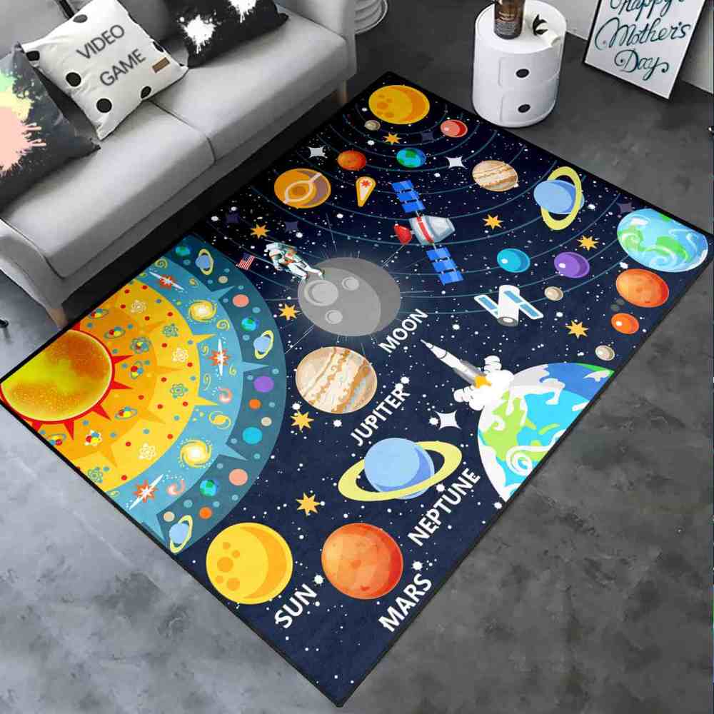 Astronaut Galaxy Orbit Area Rug for Kids Playroom | CozyLil