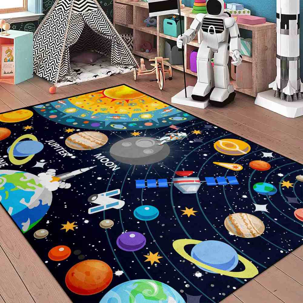 Astronaut Galaxy Orbit Area Rug for Kids Playroom | CozyLil