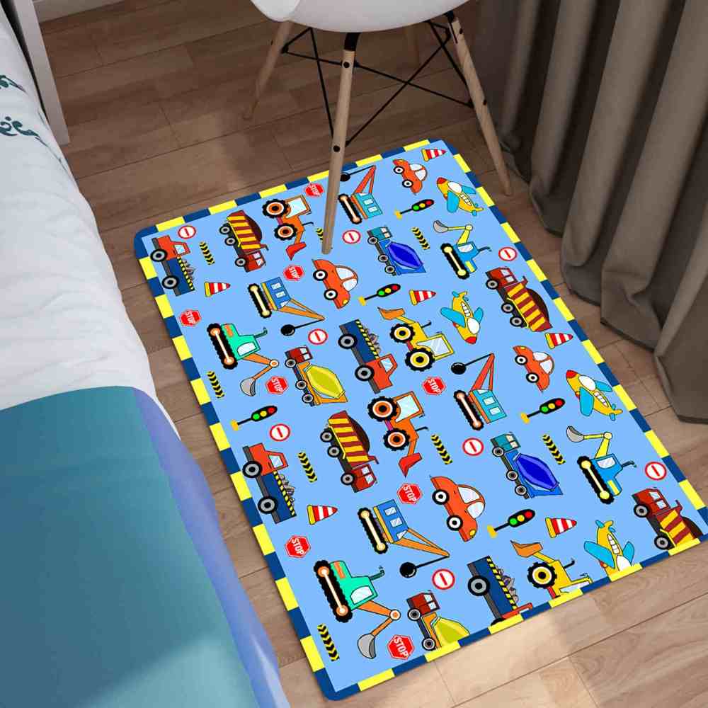 Colorful Cartoon Construction Traffic Kids Area Rug Toddler Nursery | CozyLil