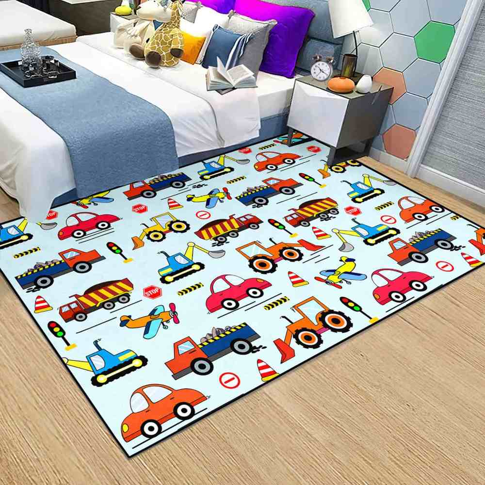Vibrant City Traffic Transport Kids Area Rug Toddler Playroom | CozyLil