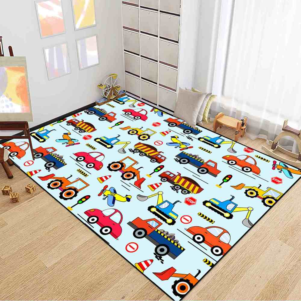 Vibrant City Traffic Transport Kids Area Rug Toddler Playroom | CozyLil