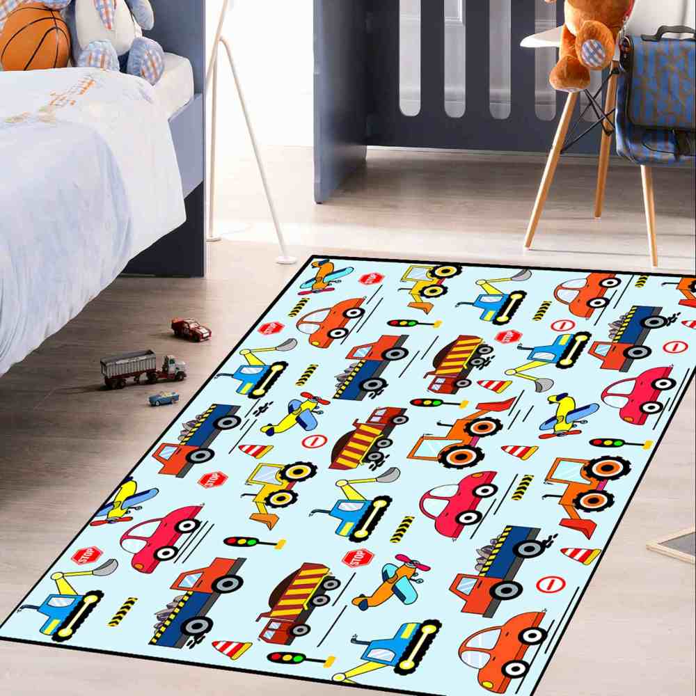 Vibrant City Traffic Transport Kids Area Rug Toddler Playroom | CozyLil