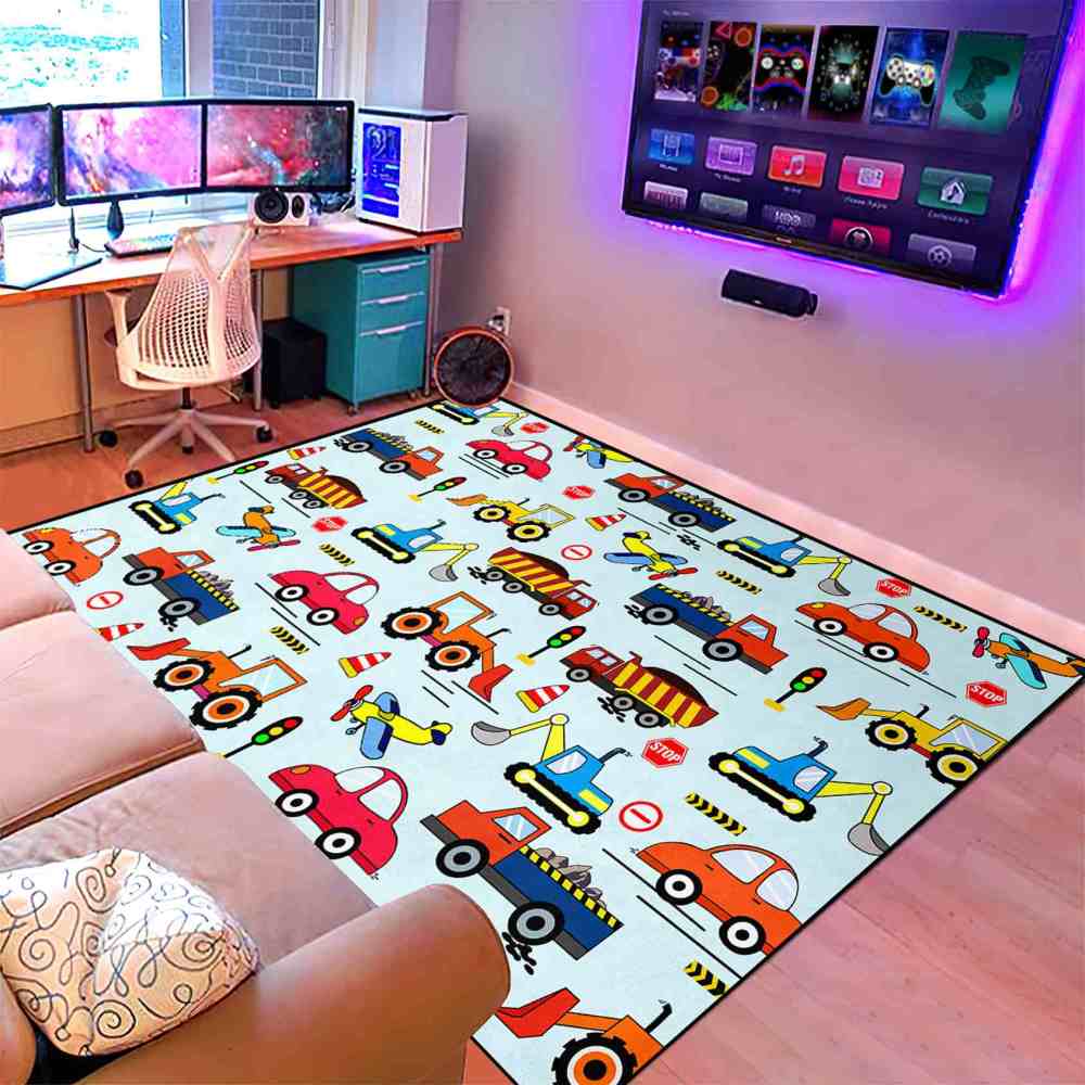 Vibrant City Traffic Transport Kids Area Rug Toddler Playroom | CozyLil