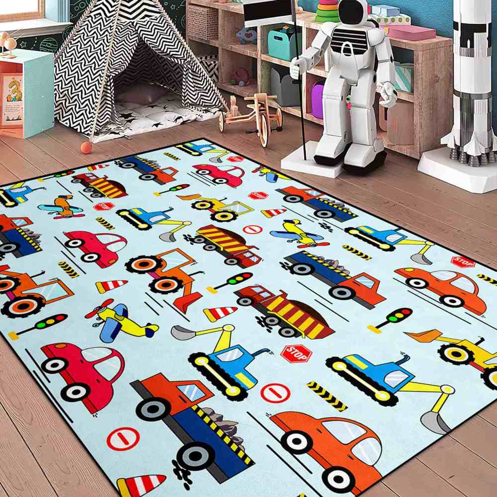 Vibrant City Traffic Transport Kids Area Rug Toddler Playroom | CozyLil