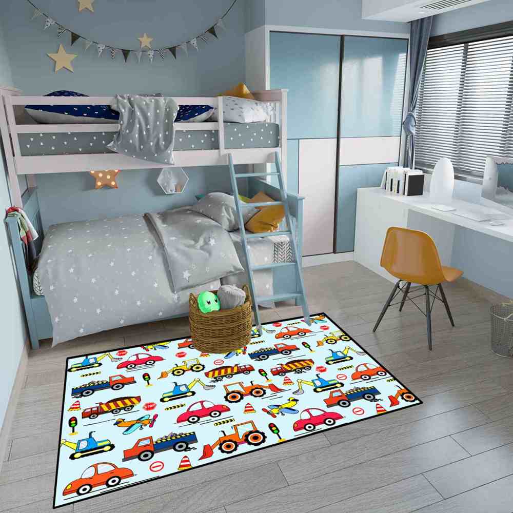 Vibrant City Traffic Transport Kids Area Rug Toddler Playroom | CozyLil