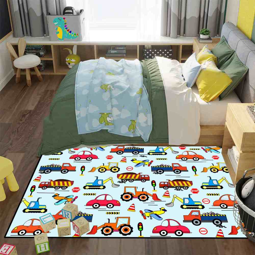 Vibrant City Traffic Transport Kids Area Rug Toddler Playroom | CozyLil
